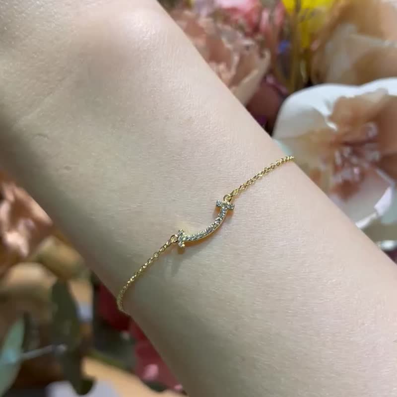 18k黄k金 闪亮亮真钻微笑手链 8分 钻石手链 - 手链/手环 - 钻石 金色