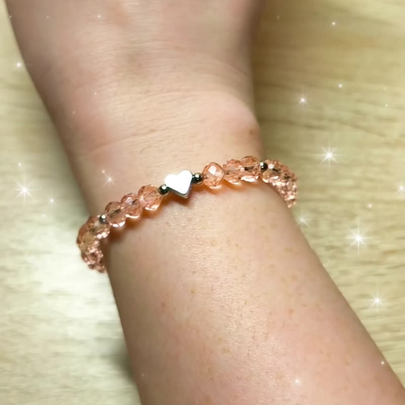 粉色水晶爱心手链 - 手链/手环 - 玻璃 粉红色