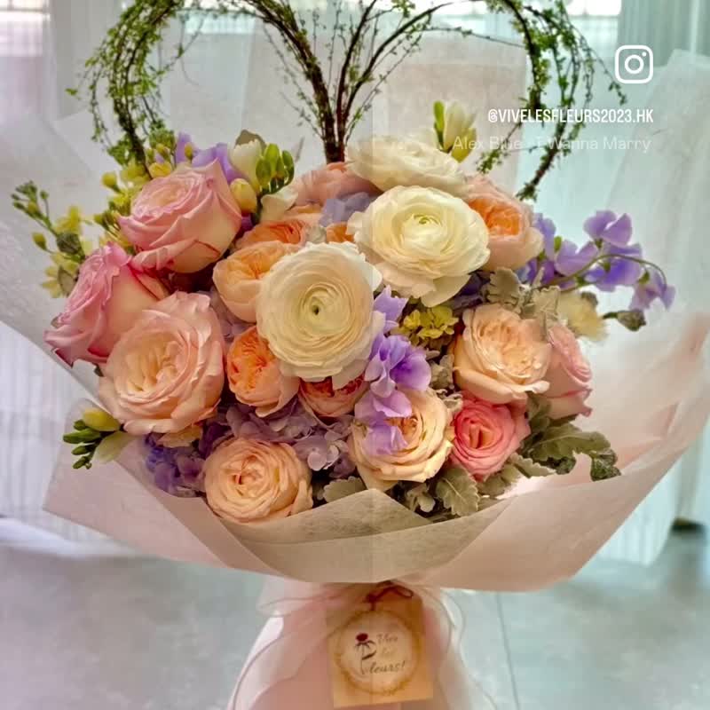 【纪念日/生日/求婚花束】进口庭园玫瑰特大心形鲜花束 Christine - 植栽/盆栽 - 植物．花 多色