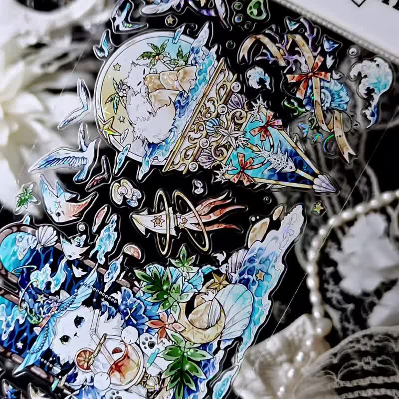 猫游记 (亚特兰蒂斯) 海の宝石と人魚猫 PET 貝殼光 kiss-cut - 纸胶带 - 其他材质 多色