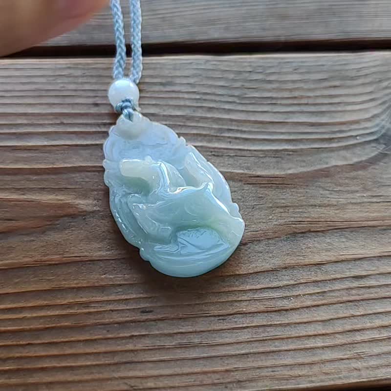 亲翠 天然翡翠 冰蓝底手雕小马牌 生肖马 - 项链 - 玉石 多色