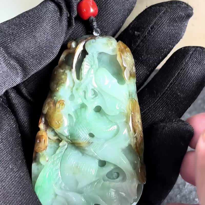 翡翠 三彩翡翠 翡翠吊坠 天然缅甸翡翠 A 货 QJ-71 - 项链 - 玉石 