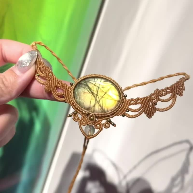 Crystoria Stone | Macrame | 南美蜡线 | 项链 | 黄光拉长石 - 项链 - 宝石 咖啡色