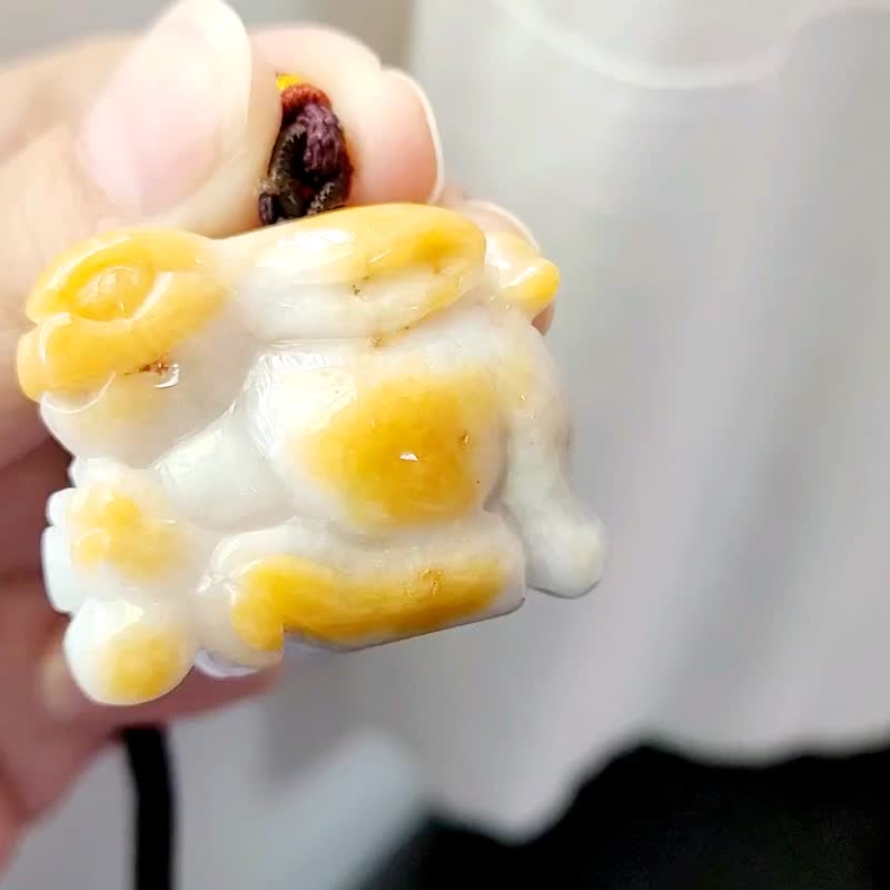 【亲翠】天然翡翠 黄翡鸿运当头朱砂红兔王摆件兔 怪美的 附底座 - 项链 - 玉石 橘色