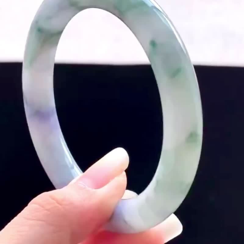 冰种 天然翡翠 缅甸 A玉 玉镯 • 糯冰种飘花翡翠圆镯 - 手链/手环 - 玉石 绿色