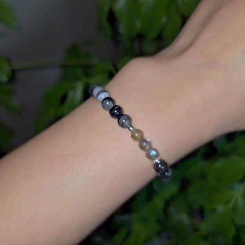 夜幕边缘 黑玛瑙 拉长石 银饰手链 中性 - 手链/手环 - 纯银 黑色