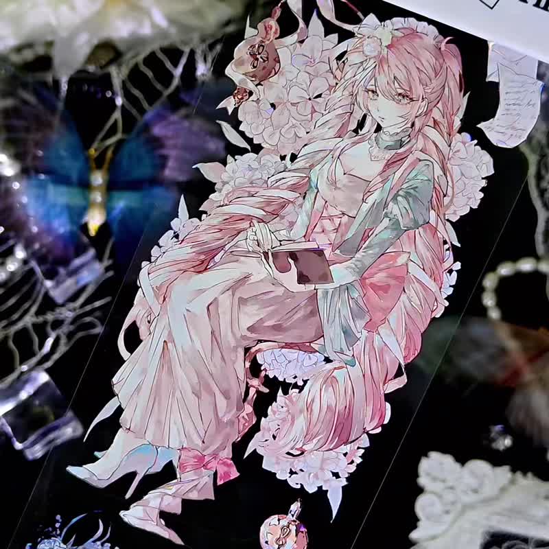 伴花眠 花に溶ける少女 PET 和紙膠帶 貝殼光 kiss cut - 纸胶带 - 其他材质 多色