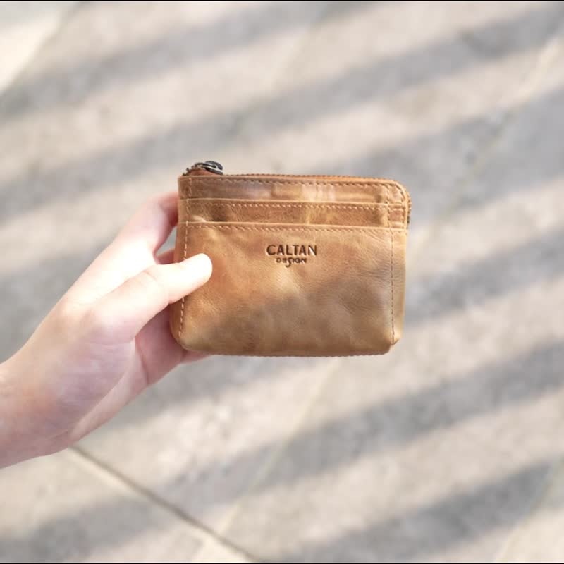 【24hr快速出货】L型井字万用零钱包-075228 四色 小收纳包 - 零钱包 - 真皮 咖啡色