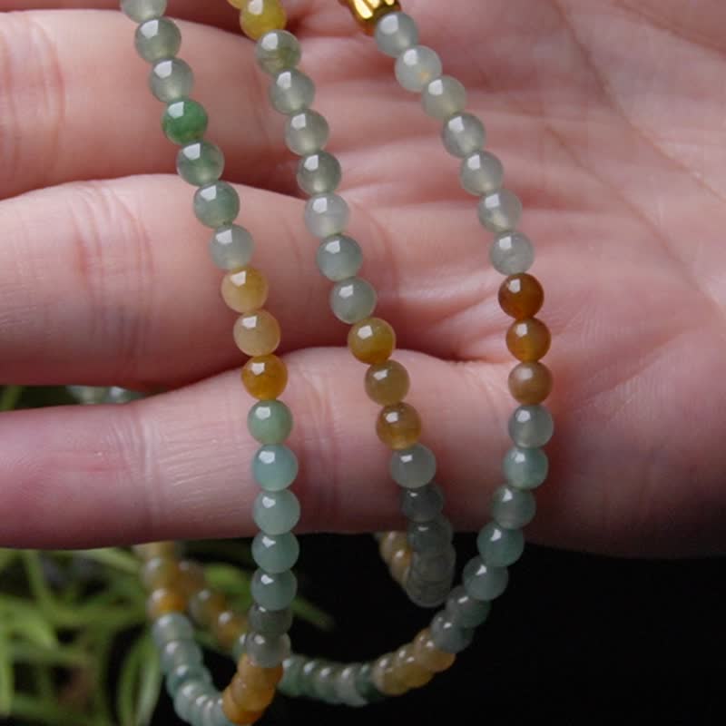 冰种多彩翡翠珠链珠链珠串 | 天然缅甸玉A货翡翠 | 送礼 - 项链 - 玉石 多色
