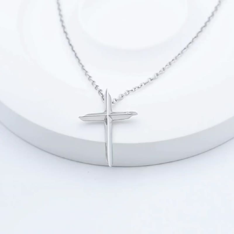 JM Jewelry 莫桑鑽 | 精鋼並肩同行十字架頸鏈 - 项链 - 不锈钢 