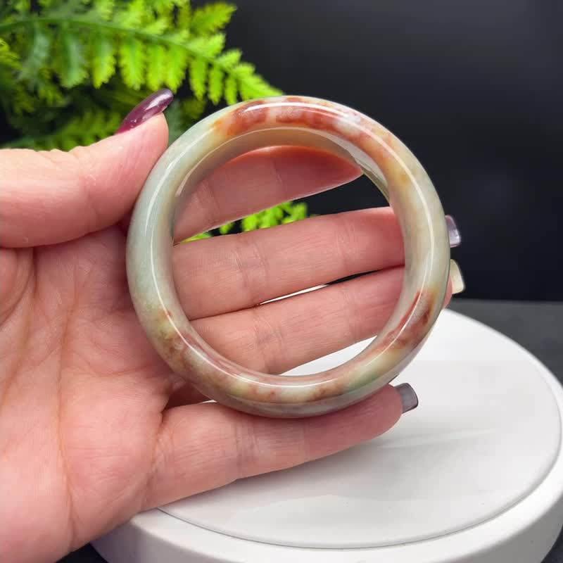 珊瑚玉手镯 52MM 冰润高瓷 蓝绿红 柠檬片飘凤尾纹 天然 高贵幸福 - 手链/手环 - 半宝石 