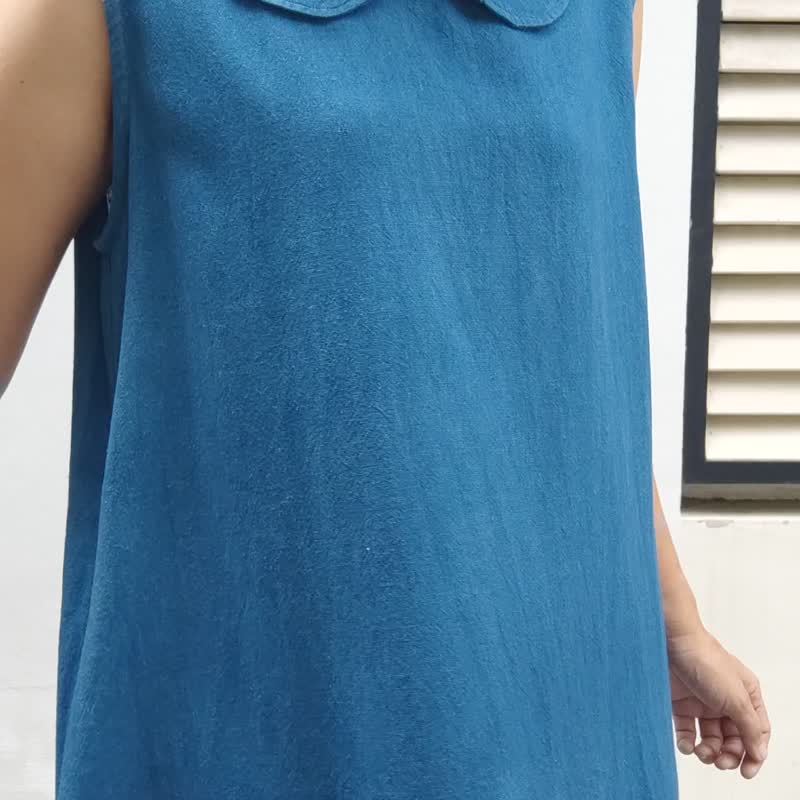 Charvi Mini Dress Blue - 无袖彼得潘领泰国棉连身裙 - 洋装/连衣裙 - 棉．麻 