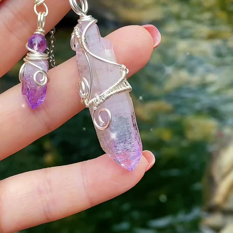 紫水晶晶簇项链 | 眉心轮疗愈水晶 | 手工编织吊坠 | 增强灵修感 - 项链 - 水晶 紫色
