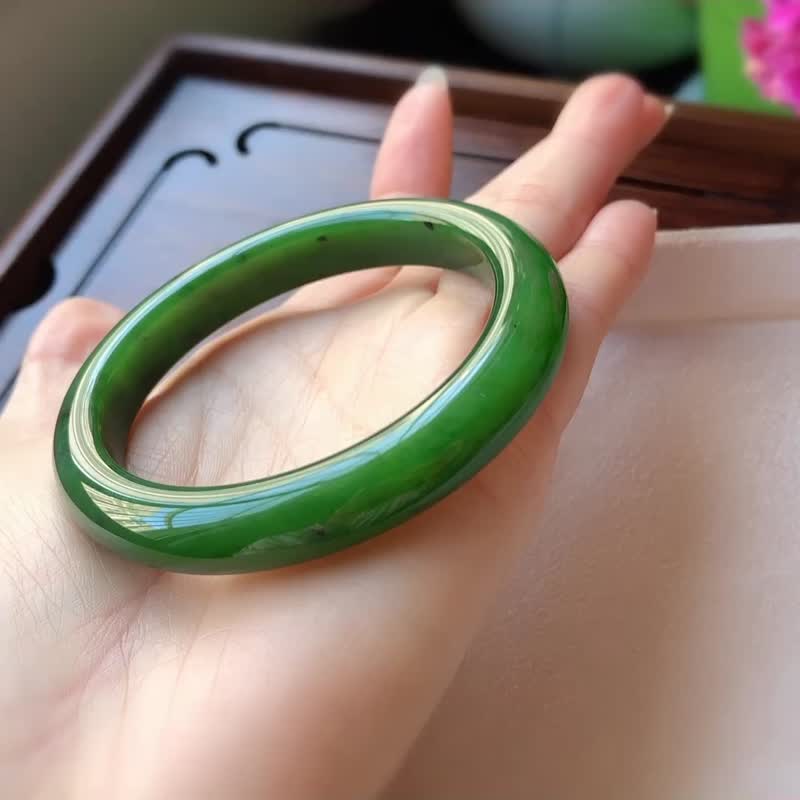 天然和田玉 碧玉手镯 圈口57mm 质地温润 - 手链/手环 - 玉石 