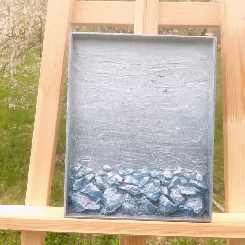 Wall decoration Original Painting. Abstract art in Blue and white. See, seagulls - 墙贴/壁贴 - 其他材质 蓝色