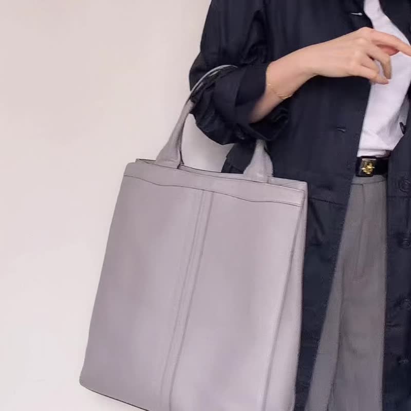 中古正品Valextra真皮手提包笔电包腋下包意大利制 男女通用 - 手提包/手提袋 - 真皮 灰色