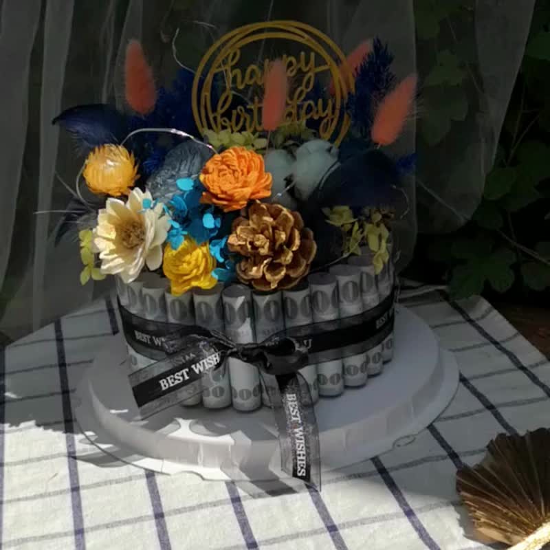Hello Green B006单层有钱花蛋糕 含假钞制作  有钱花蛋糕 钞票 - 干燥花/捧花 - 植物．花 蓝色