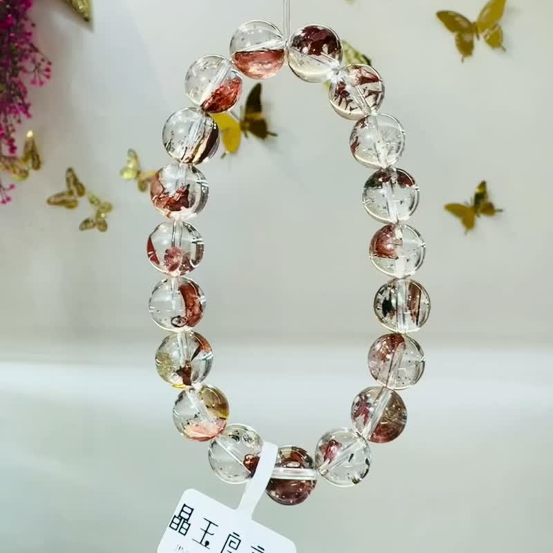 毕业级天然红泥骸骨闪灵水晶11mm35.57g好运稳定情绪净化洞察力 - 手链/手环 - 水晶 红色