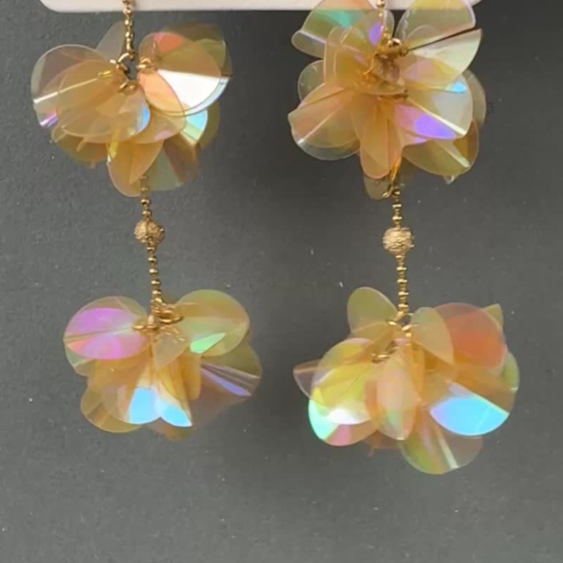 2WAY一零四绣球花-耳针 - 耳环/耳夹 - 玻璃 橘色