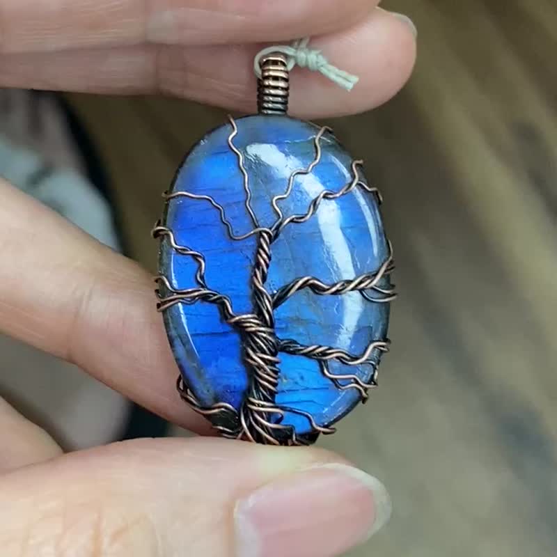 WW32 全手工编织 绕铜线 复古做旧 wire wrap 拉长石吊咀 项链 - 项链 - 铜/黄铜 咖啡色
