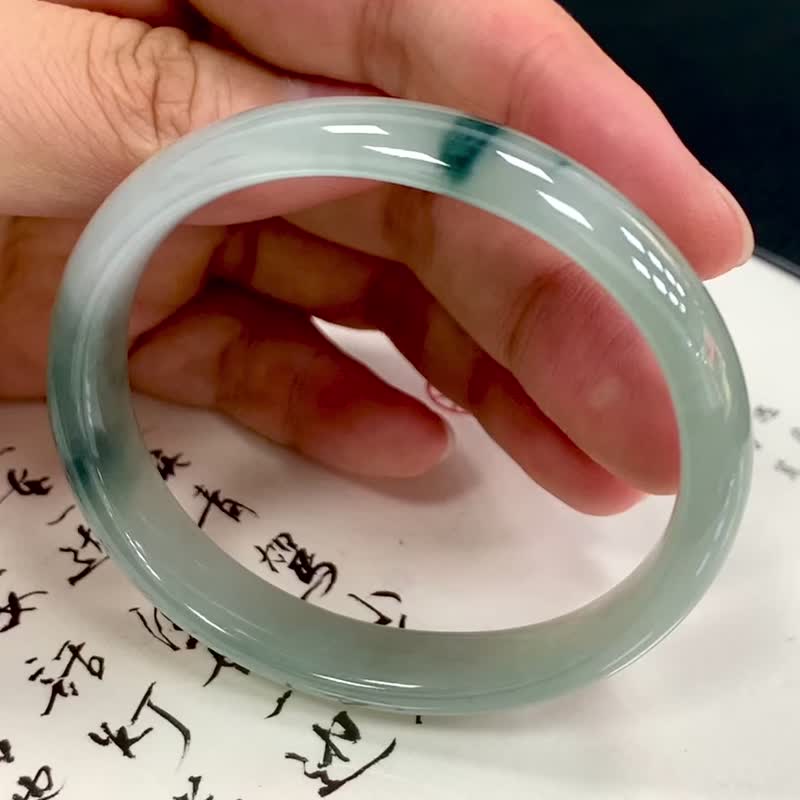 冰种 天然翡翠 缅甸 A玉 玉镯 • 冰种蓝飘花翡翠贵妃镯 - 手链/手环 - 玉石 蓝色