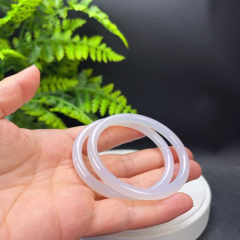 白色玛瑙手镯 52MM 冰润起光仙女条玉髓手环 皓白如凡 单支起售 - 手链/手环 - 半宝石 白色