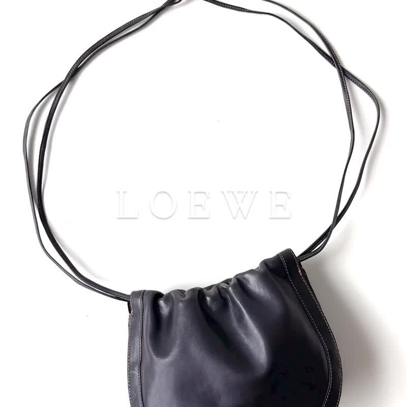 LOEWE深咖啡真皮侧背包F84 vintage - 侧背包/斜挎包 - 真皮 咖啡色