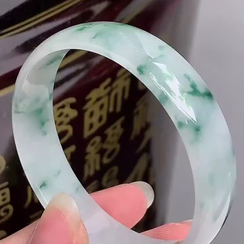 天然翡翠 缅甸 A玉 玉镯 • 冰种翡翠方镯 - 手链/手环 - 玉石 绿色