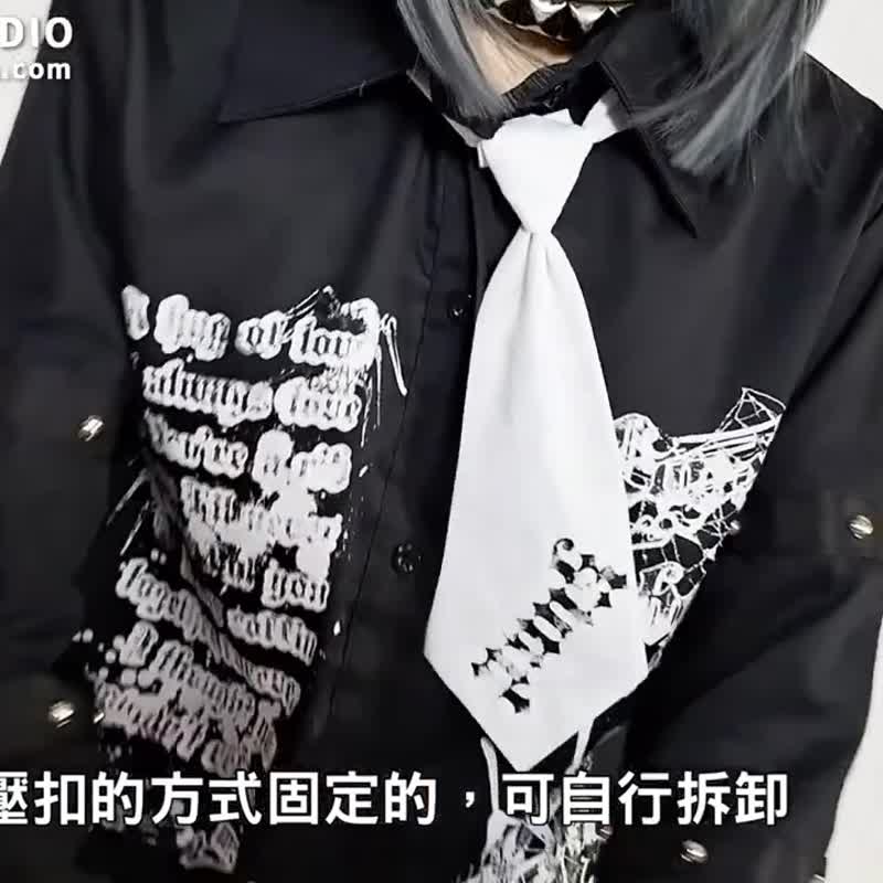 原创庞克视觉系虚拟偶像十字架吊饰铆钉长袖衬衫附领带【JJ2427】 - 女装衬衫 - 棉．麻 