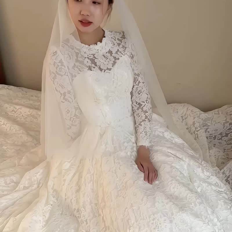 Miller 复古蕾丝头纱/复古蕾丝帽头纱.新娘头纱 - 发饰 - 其他材质 白色