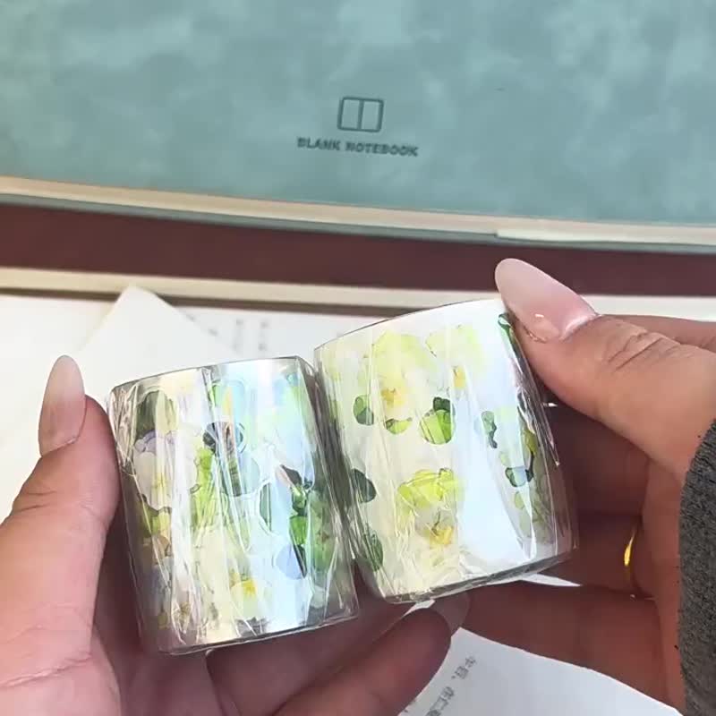 小角菫 - PET和紙膠帶花朵花卉插畫DIY手帳日誌裝飾素材 - 纸胶带 - 纸 多色