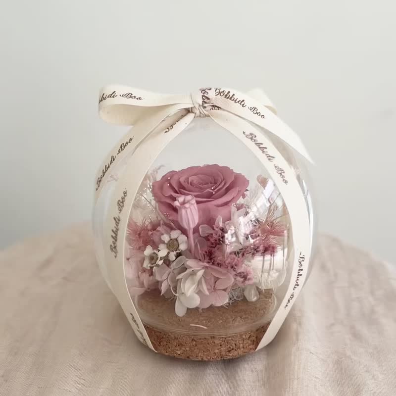 【永生玫瑰花玻璃球】• 情人节礼物/生日礼物/永生花/永生玫瑰花 - 干燥花/捧花 - 植物．花 粉红色