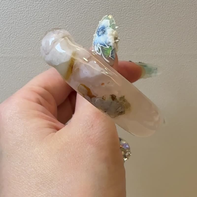 樱花玛瑙手镯玛瑙手镯 猫爪镯 猫镯冰透仙气粉花裸樱54-55圈口 - 手链/手环 - 玉石 