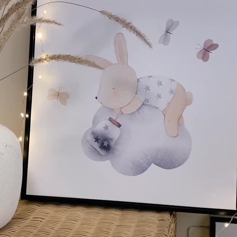 慵懒时光 - 手绘感疗愈兔子插画挂画/儿童房装饰/居家布置 - 海报/装饰画/版画 - 棉．麻 多色