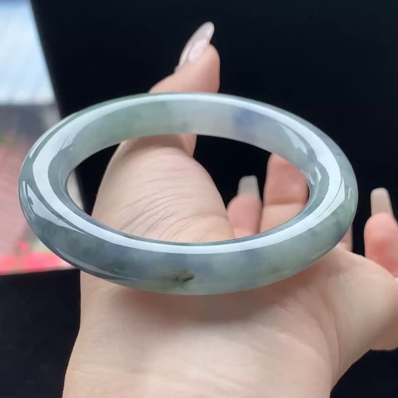 冰种 天然翡翠 缅甸 A玉 玉镯 • 冰种紫青飘花翡翠圆镯 - 手链/手环 - 玉石 紫色