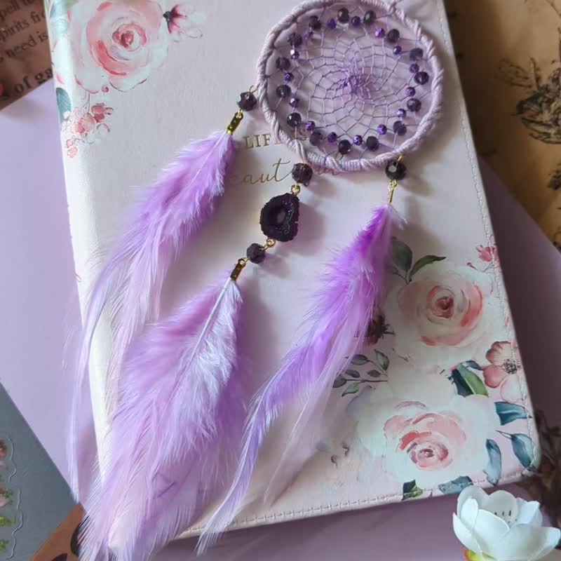 Light purple dream catcher car charm with crystal for rear view miror - 墙贴/壁贴 - 绣线 紫色