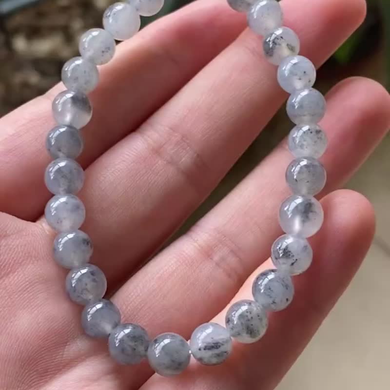 冰种翡翠天然翡翠A玉玉珠 玉链手链颈链 • 冰种乌鸡翡翠手串 - 手链/手环 - 玉石 黑色