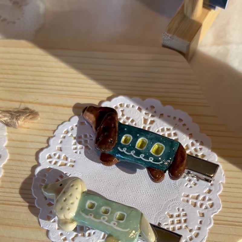 腊肠狗公车 软陶发夹 - 发饰 - 其他材质 