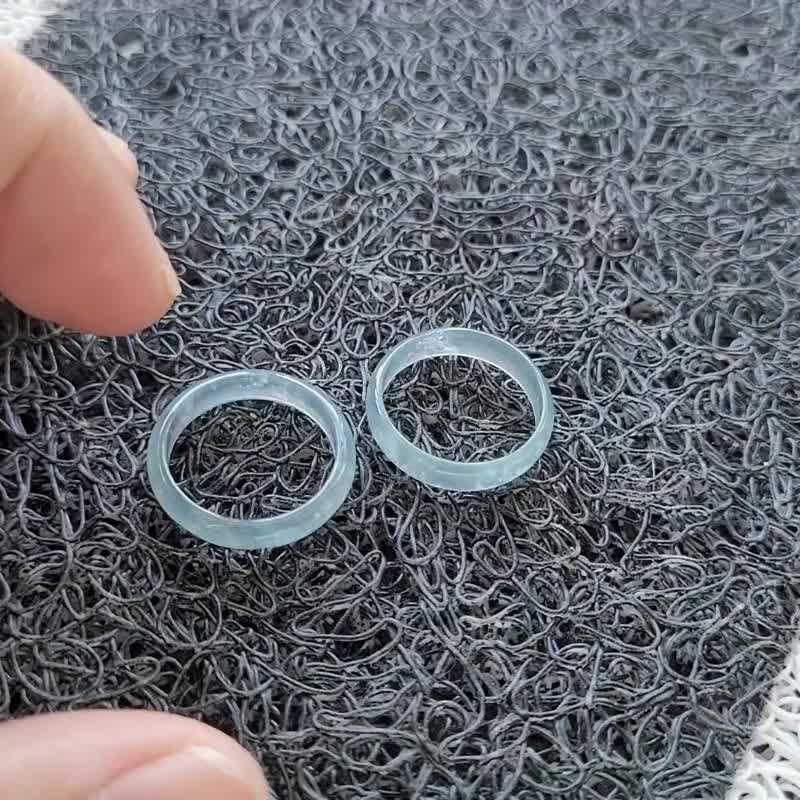 【亲翠】天然危地马拉翡翠 高冰超冰起蓝刚绝美手指镯6号尾戒 - 戒指 - 玉石 蓝色