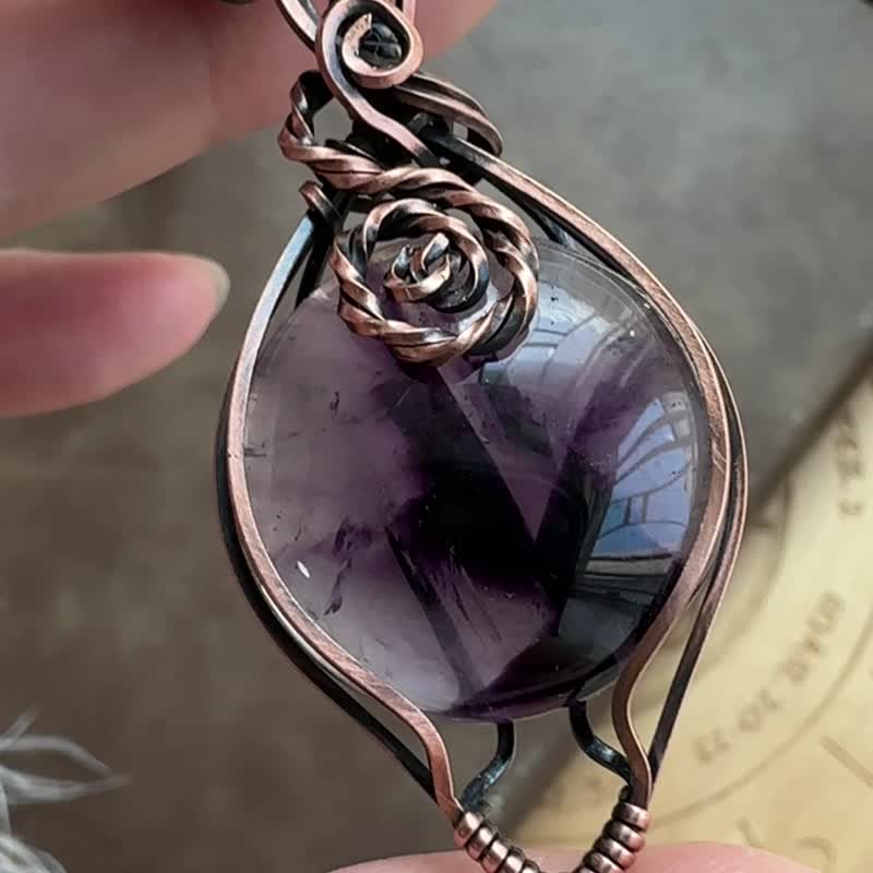 WW256 全手工编织 绕铜线复古做旧 wire wrap 紫水晶吊咀民族风 - 项链 - 铜/黄铜 咖啡色