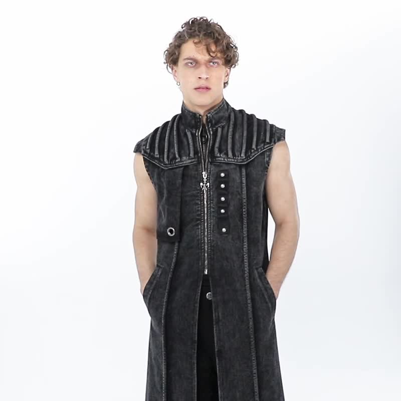 地下世界祭司丹宁棉质长马甲 - 男装外套 - 其他材质 黑色