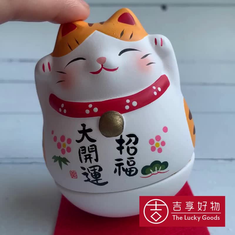 锦彩大开运招财猫-不倒翁-三色猫/虎斑猫-日本吉祥物 - 玩偶/公仔 - 陶 