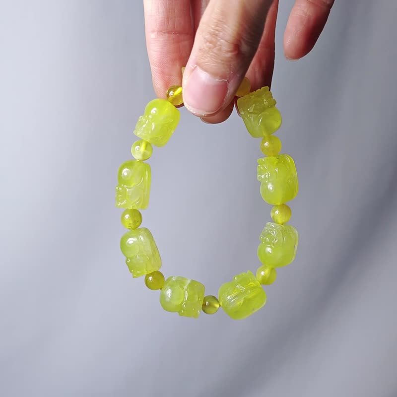 顶级稀有黄金葡萄石 貔貅 神兽 富贵 招财 智慧 手链 单品 礼物 - 手链/手环 - 宝石 黄色
