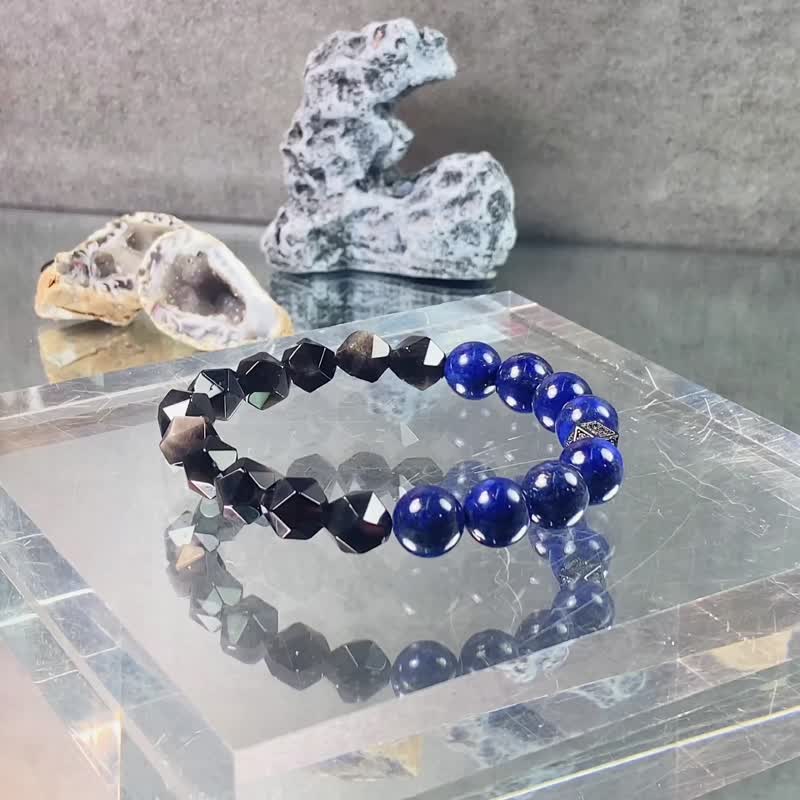 圣石 | 青金石 银曜石 | 高能量护卫 | 男士水晶手链 - 手链/手环 - 水晶 蓝色