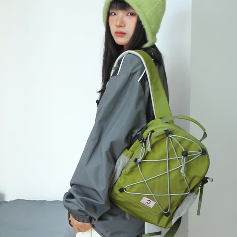 春游系列雙肩后背包 登山徒步短途旅行戶外迷你背包 西洋菜綠S码 - 后背包/双肩包 - 尼龙 绿色