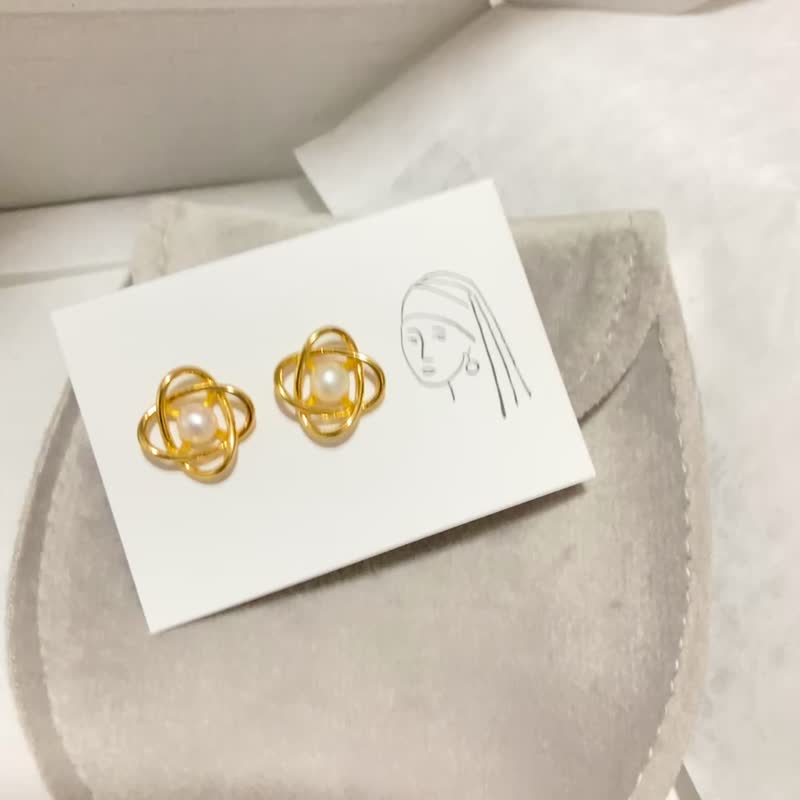【光环】天然淡水珍珠 全925纯银耳钉/耳夹 (银/金) - 耳环/耳夹 - 纯银 金色