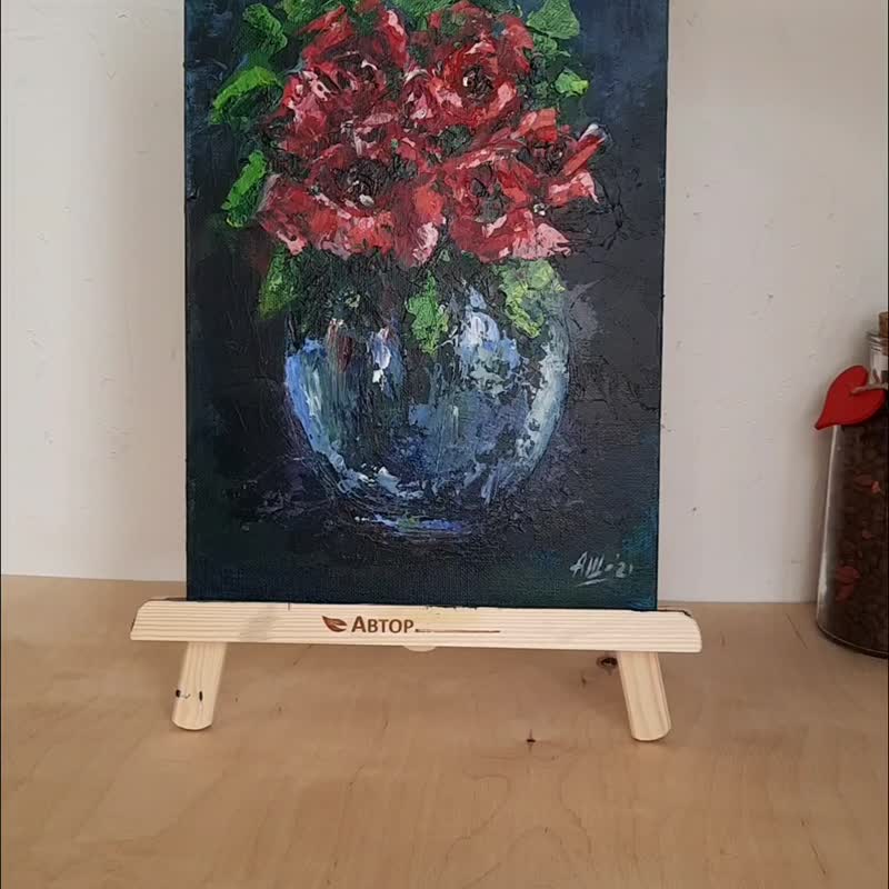 Red roses painting Original acrylic painting Flower painting Abstract still life - 墙贴/壁贴 - 其他材质 多色