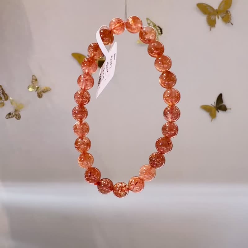 天然金太阳太阳石7mm12.63g正向能量化太岁财富正向积极乐观 - 手链/手环 - 水晶 红色