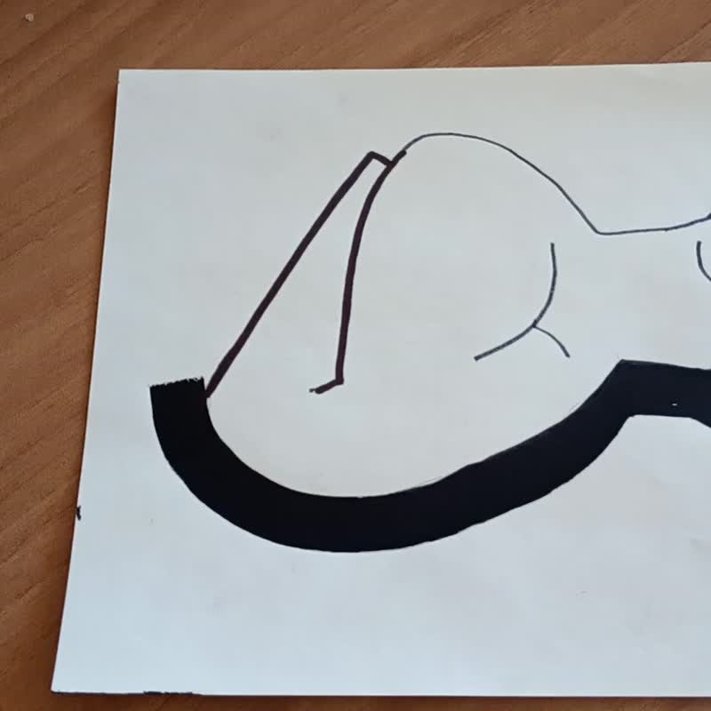 斜倚裸体表现主义绘画 - 独特的艺术印刷品，抽象装饰，现代 - 海报/装饰画/版画 - 纸 白色