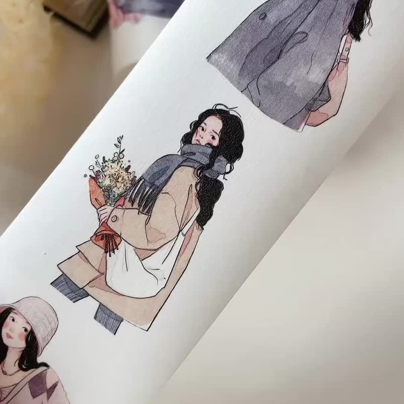 舒适的一天复古人物手账 PET 和纸胶带 - 纸胶带 - 其他材质 蓝色